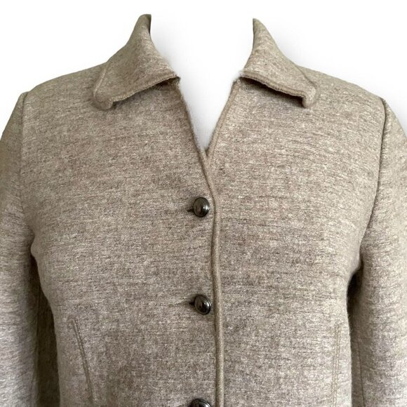 Geiger Austria Womens Jacket Sz 38 US 8 Tan Boiled Wool Linen Floral Embroidery - Picture 3 of 7